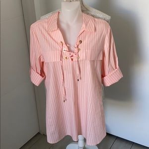 Peach and white striped top